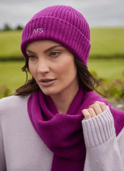 Personalized Cashmere Wool Beanie in Foxglove